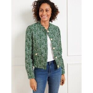 Talbots Women’s Woodland Damask Jacket Ivory Green Fern Blazer Petite Med NWT